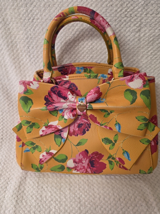 Betsey Johnson Handbags - Betsey Johnson Yellow Floral Bow Top-Handle Satchel
